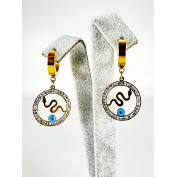 Gold Taşlı Yılan Detaylı Küpe